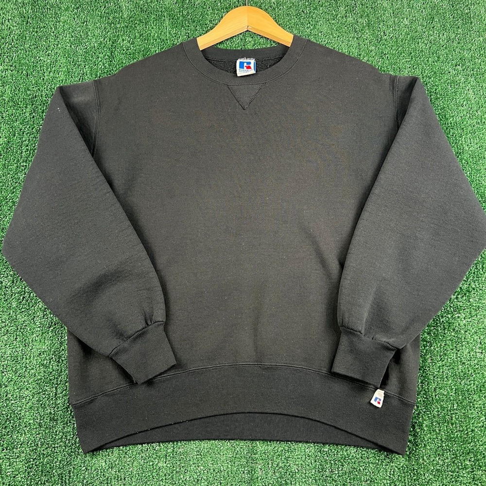 VTG Russell Athletic Faded Black Crewneck Sweatshirt Men's Large USA Blank 90s